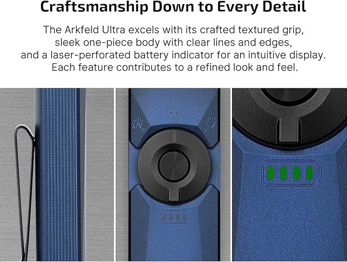 OLIGHT Arkfeld Ultra 1400 Lumens EDC Flat Flashlight, Rechargeable Pocket Light with White LED, UV, and Green Beam (Netural White (4000k~5000K), Navy Blue)