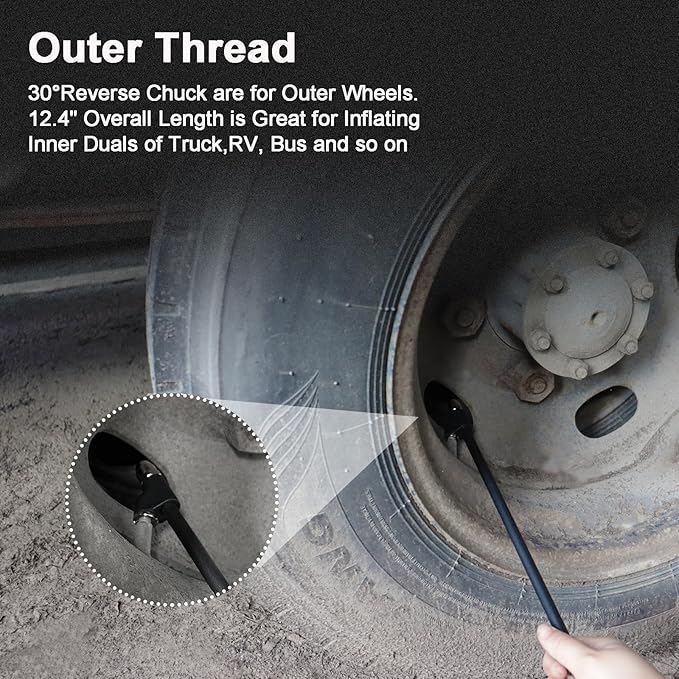 GODESON Air Chuck,12" Extended Reach Air Chucks for Tires竊똇eavy Duty Dual Head Air Chuck for Semi Tire Inflation,1/4" FNPT Straight Air Chuck for Truck RV Semi Dually Tires