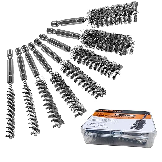 ASNOMY 8Pcs Wire Bore Brush for Drill,5/16"-3/4??Stainless Steel Copper Pipe Cleaner Set for Power Drill Cleaning,Abrasive Drill Wire Brush with 1/4" Hex Shank