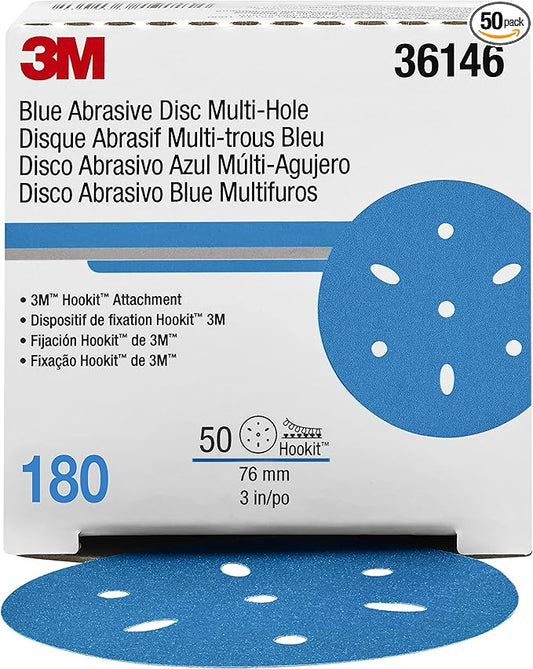 3m 3M-36146 Hookit Blue Abrasive Disc Multi-hole, 3, 180 Grade