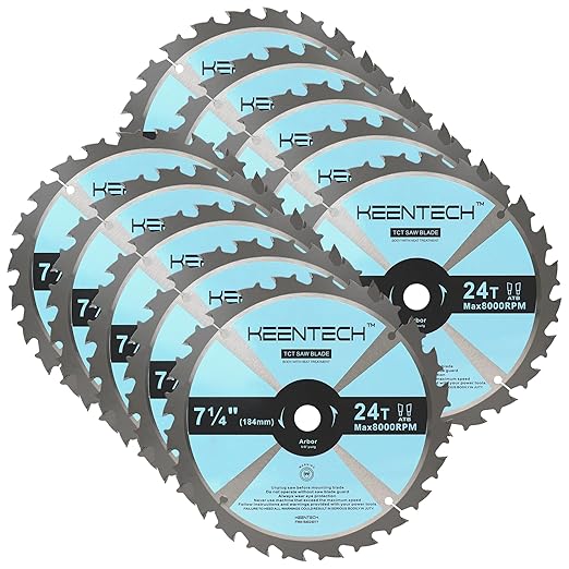 KEENTECH 7-1/4 Inch 24 Tooth Framing Circular Saw Blade 10-Pack, Tungsten Carbide Tipped, ATAF Grind, 5/8 Inch Bore with Diamond Knockout