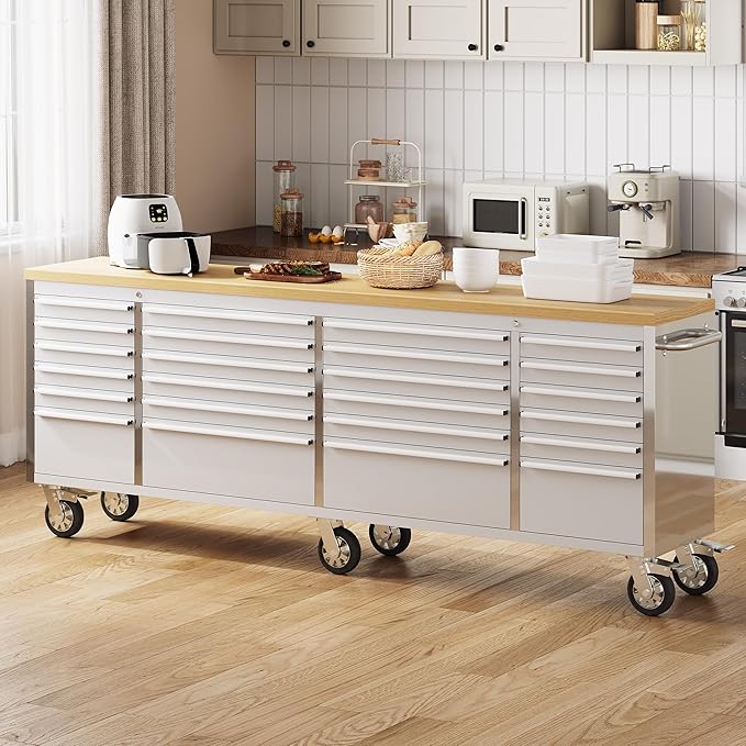 96 in Tool Chest, Tool Box Mobile 24 Drawers Storage Rolling Cabinet with Wheels Lock Key Locking System Drawer Liners for Garage Warehouse Repair Shop