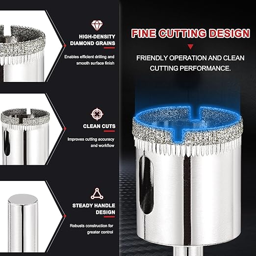 PATIKIL 2-7/8" (73mm) Diamond Hole Saw, Glass Diamond Hole Cutters Hollow Core Drill Bits for Fiberglass, Tile, Porcelain, Ceramic