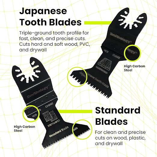 Smithology 20PCS Oscillating Saw Blade Combo ??4 Bi-Metal, 12 Standard, 4 Japanese Tooth Blades for Metal & Wood | Fits Dewalt, Milwaukee, Ryobi, Makita, Craftsman, Porter Cable, Ridgid, Rockwell