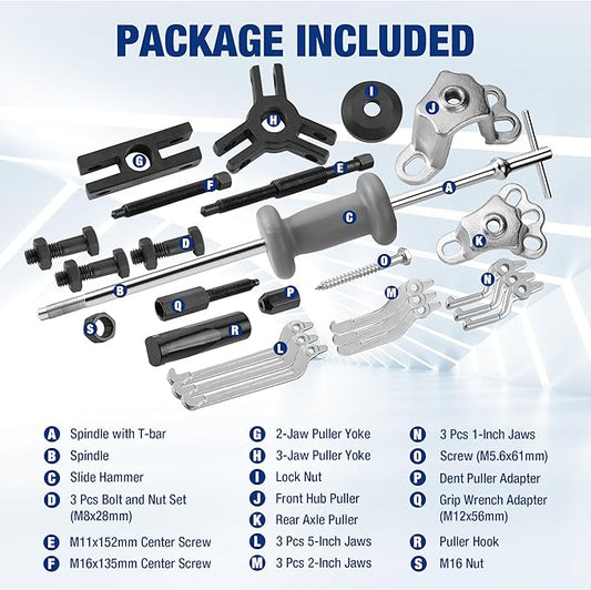 WORKPRO 9-Way Slide Hammer Puller Set, 27-Piece Wheel Hub Removal Tool, for Front Hub & Rear Axle, Heavy Duty Bearing Puller Set with Carry Box