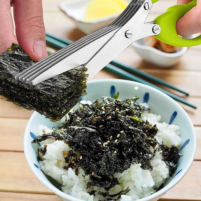 stainless steel herb scissors with 5 blades, multi blade herb cutting shears for kitchen salad,Scallion,Green onion
