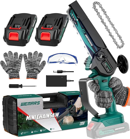 Mini Chainsaw Cordless, 6-Inch Portable Electric Chainsaw with Security Lock-Handheld Small Power Chain Saws with 2 Battery Powered For Wood/Trees Cutting/Courtyard Garden, 2025 UPGRADE
