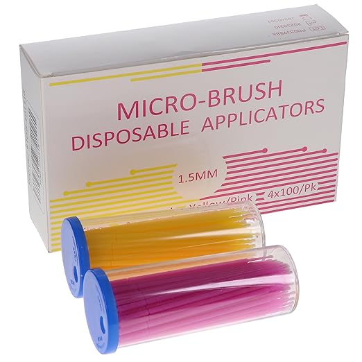 HSB 101318, Micro-Brush Applicators, Disposable Dental Micro Brushes, Bendable Neck for Precision Application, Ideal for Dental & Cosmetic Applications, Asstd, Yellow & Pink, 400/Pk, Case of 40 Boxes