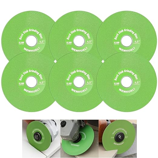 4.5 Inch Diamond Rock Slab Grinding & Cutting Disc - 6 Pcs Angle Grinder Blade with 7/8" Arbor for Marble, Quartz, Ceramic, Glass, Tile, Jade & Rock Slab Trimming