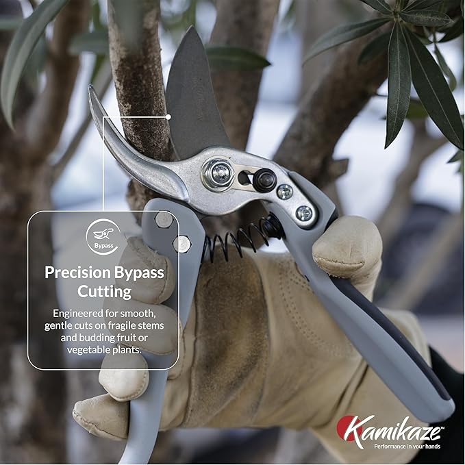 Kamikaze Pruning Shears, Professional Heavy Duty Handheld Clippers with Japanese Steel Titanium Blade, 1" Cutting Capacity, Ergonomic Handle Reduces Fatigue & Boosts Efficiency ??Arthritis-Friendly