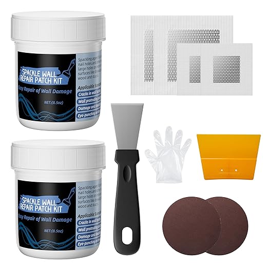 Oriflame Drywall Repair Kit: 8.5 Ounce Spackle Wall Repair with Patch/Scraper/Sandpaper/Gloves - White Wall Putty for Nail Holes/Cracks/Dents/Stains/Peeled Wall (2)