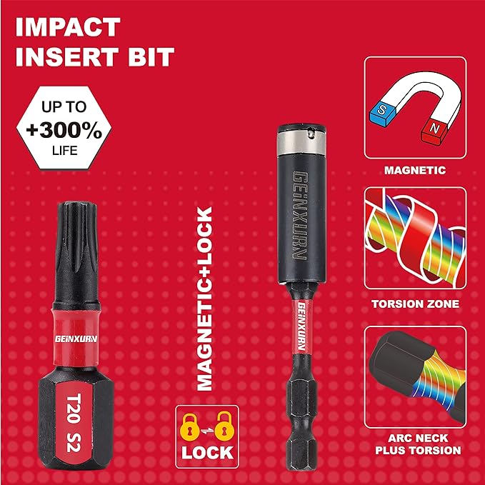 50 Pieces T20 2 In. Impact Tough Magnetic #20 Torx Head Power Bits, S2 Alloy Steel T20 Screwdriver Bits Set with 1Pcs Impact Bit Holder