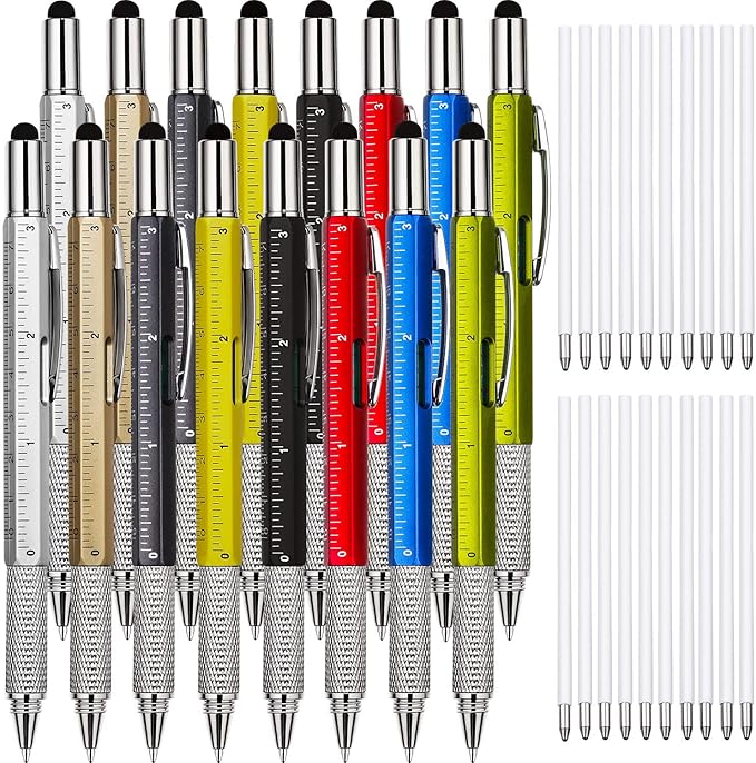 Zhanmai 16 Pcs Multitool Pens 6 in 1 Multi-tool Pen Set with Refills for Men's Birthday Gifts, Christmas Stocking Stuffers for Men Dad Husband (Multi-color)