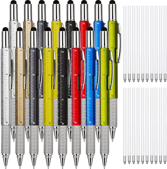 Zhanmai 16 Pcs Multitool Pens 6 in 1 Multi-tool Pen Set with Refills for Men's Birthday Gifts, Christmas Stocking Stuffers for Men Dad Husband (Multi-color)
