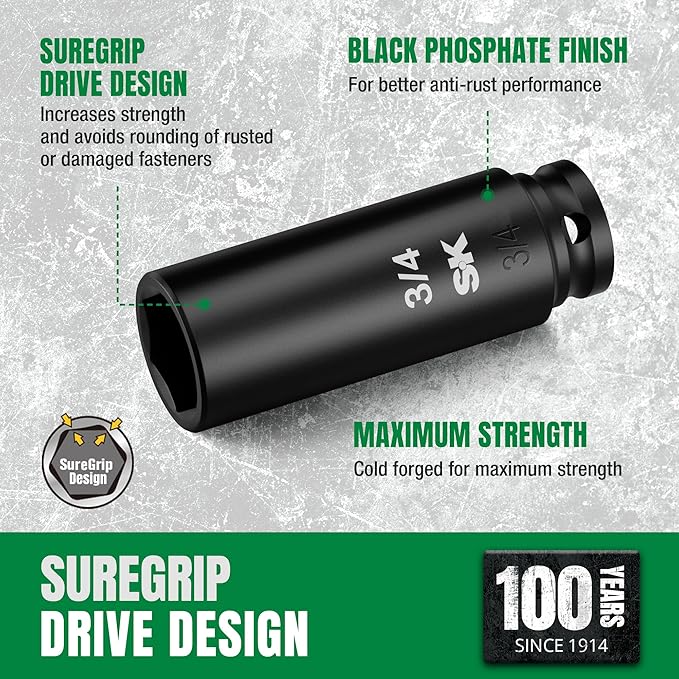 SK 3/8" Drive Impact Socket Set, 40-Piece Deep & Shallow Sockets, Metric 8 to 19mm, SAE 5/16??to 3/4?? Premium CR-MO Steel, SureGrip 6 Point Design, With Storage Case