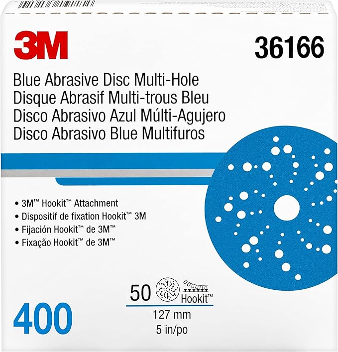 3M Hookit Blue Abrasive Ceramic Aluminum Oxide Hook & Loop Disc - 5 in Diameter Multi-Hole Vacuum Holes - 36166 [PRICE is per BOX]
