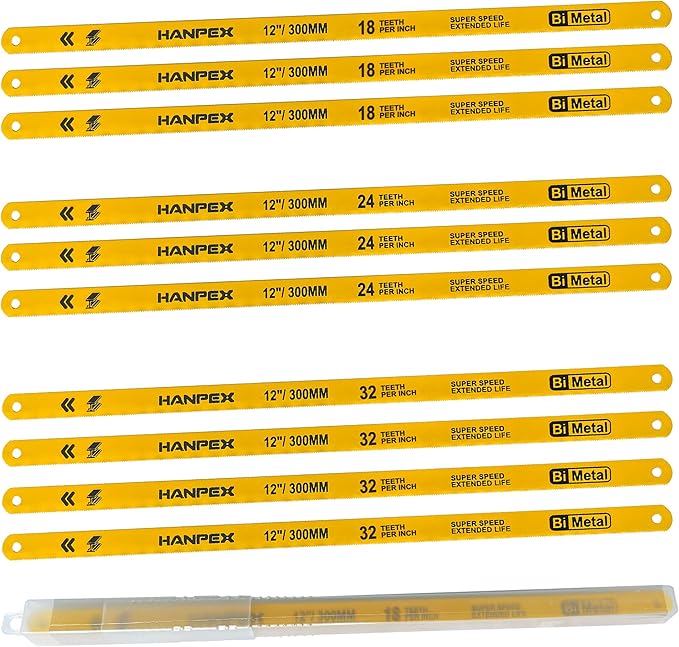 12in. High-Tension Hacksaw Frame with 10pcs Extra Bi-metal Blades, Hand Saw Suitable for Metal, wood, PVC, Carpentry