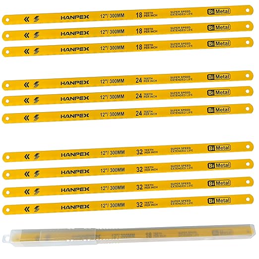 Hacksaw Replacement Blade Sets (10 Pack) High Speed 3Pc. 18TPI / 3Pc. 24TPI / 4Pc. 32TPI- 12" Length Hack Saw Blade - Bi-Metal HSS Cutting Blades