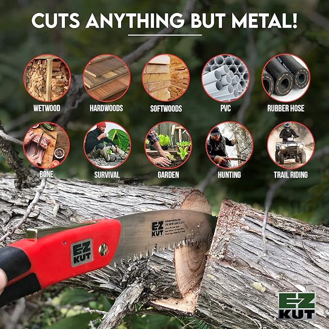 EZ KUT WOW Folding Saw 10????Heavy-Duty Hand Saw for Tree Trimming, Pruning & Wood Cutting ??Compact Foldable Design for Camping, Hunting & Survival ??Razor Sharp SK4 Steel Blade