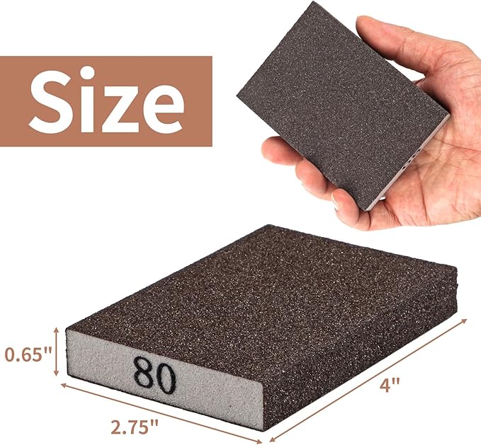 8 Pack Sanding Sponge, Sanding Blocks 80 Grit Assortment, Sand Paper for Wood Furniture, Sander Pads, Washable and Reusable Sandpaper for Drywall Metal Glasses Repair (80 Grit)