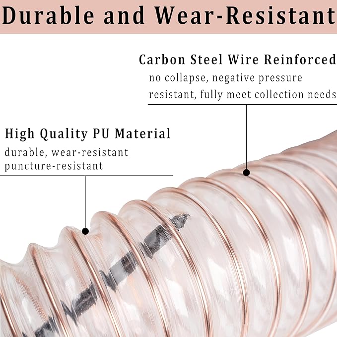 PU Dust Collection Hose 1-1/2??횞 5 ft Heavy Duty Clear Flexible Collector Hose Reinforced with Spiral Steel Wire for Dust Collection Systems Fume Debris Band Saw Jointer Wood Shop (PU Durable Type)