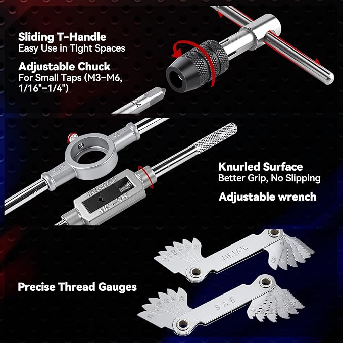 80pcs Tap and Die Set, Metric and Standard Threading Tool Kit for Cutting and Repairing Internal & External Threads, NC/NF/NPT Compatible