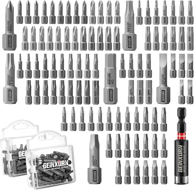 101Pieces Fixedge Screwdriver Bit Set, 1 inches Magnetic S2 Alloy Steel Phillips/Slotted/Square/Torx/Hex/Security Torx Insert Power Bits Tips with Impact Bit Holder and Portable Storage Cases