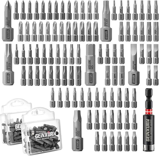 101Pieces Fixedge Screwdriver Bit Set, 1 inches Magnetic S2 Alloy Steel Phillips/Slotted/Square/Torx/Hex/Security Torx Insert Power Bits Tips with Impact Bit Holder and Portable Storage Cases