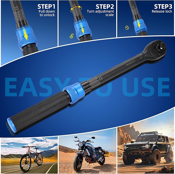 UYECOVE 3/8-Inch Drive Click Torque Wrench, Dual-Direction Click Professional Torque Wrench 5-45FT.LB/6.8-61N.M, Dual Range Scales Graduated in FT.LB and N.M, Blue