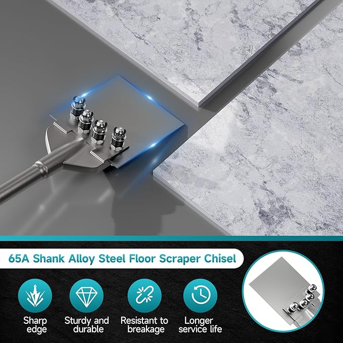 65A Shank 6 Inch Wide Floor Scraper Chisel Bit - 24" Long Alloy Steel Jack Hammer Drill Bit Blade Scraper, Spring-loaded Bolt Reinforcement, Removal Tools for Tile Thinset Hardwood Adhesive