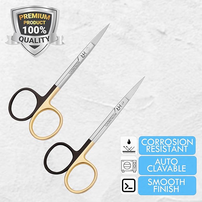 Iris Micro Dissecting Precision Lab Scissors, Fine Point Straight - Perfect for Doctors, Nurses, EMS, Students, Education & Training supercut serrated straight and curved(Pack of 2)