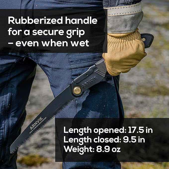 Nordic Pruning Saw for Gardening & Folding Saw Bushcraft - Arnvik - 8 Teeth per Inch - 8 in Hardened SK5 Steel Blade for Wood - For Cutting Trees in Your Garden or Firewood when Camping
