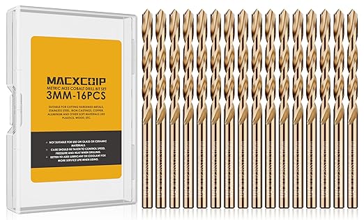 Metric 16Pcs M35 Cobalt Drill Bit Set, 3mm HSS Cobalt Jobber Drill Bits, for Hardened Metals, Stainless Steel, Cast Iron and Wooden Plastics