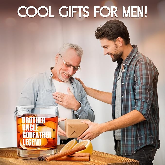 Christmas Godfather Proposal Gifts for Uncle - 11 oz Engraved Crystal Whiskey Glasses - Uncle Birthday Gifts for Baby Announcement, Godfather Gift for Brother, Mens Birthday Gift Ideas