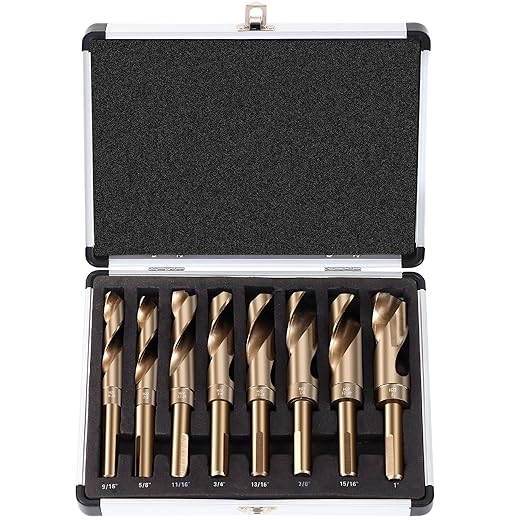 Reduced Shank Drill Bit Set, 8Pcs High-Speed Steel, 1/2??Reduced Shank Deming Large Drill Bit Set for Home DIY and General Building, Engineering, Woodworking with Indexed Storage case