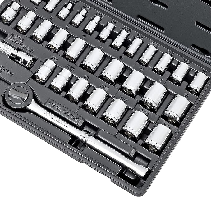 CARBYNE 34-Piece 1/4" & 3/8" Drive Socket & Ratchet Set | SAE & Metric. Includes Metric 6 to 18mm, SAE 5/32" to 3/4". 6 & 12 Point. Cr-V Steel ??From a Family-Run Tool Company Based in the U.S.A.