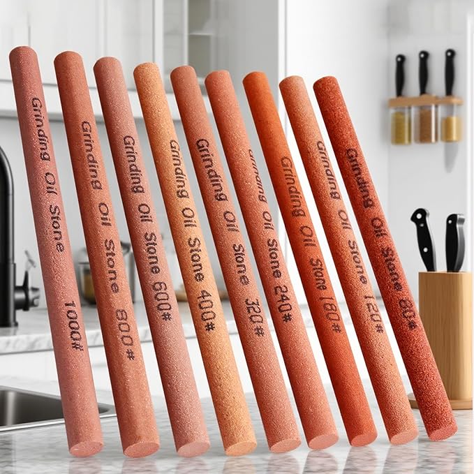 10pcs Sharpening Stone Set-10 Grit Cylindrical Assorted Sizes Whetstone Sharpener Polishing Honing Stone Kit 80# 120# 180# 240# 320# 400# 600# 800# 1000# 1200# (5.9x0.39inch)
