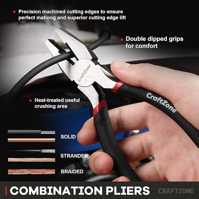 10PC Pliers and Wrench Set with Storage Rack ??Includes Locking | Long Nose | Diagonal Cutter | Groove Joint | Linesman & Mini Plier, Carbon Steel Tool Kit for DIY and Home a Gift for Man