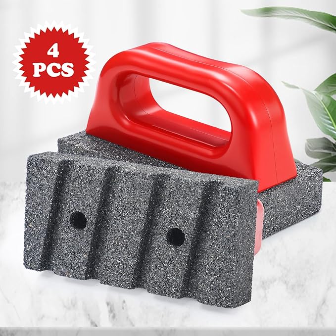 Wenqik 4 Pcs Rub Brick with Handle Concrete 20 Grit Masonry Tools Smoothing Cleaning Removing Marks Tool (Red)