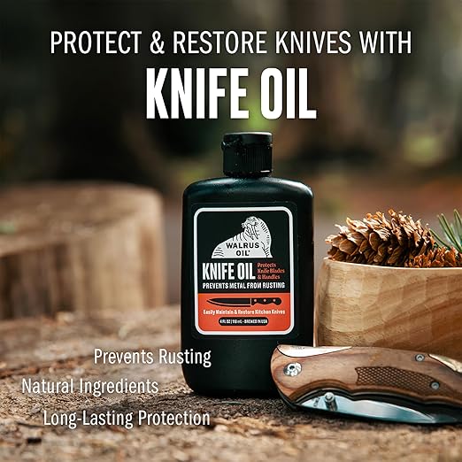 WALRUS OIL - Knife Blade & Wooden Handle Oil, 4 oz Bottle, 100% Natural Ingredients, Food-Contact Safe