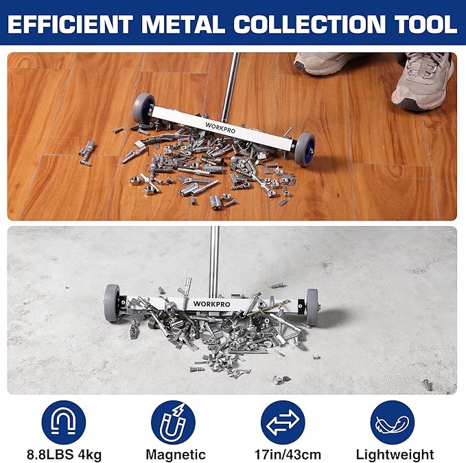 WORKPRO Magnetic Pickup Tool, 17" Magnetic Sweeper with Telescoping Adjustable Handle, 8.8 LBS Magnetic Capacity, Heavy Duty Nail Pickup Tool for Yard, Garage & Workshop Cleanup