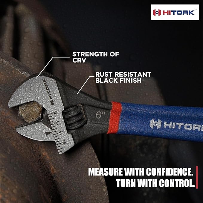 HITORK 2 piece Adjustable Wrench Set, 6 & 10 Inch, CRV Steel, Black Oxide, Double Dip Sleeve, Quick Adjust, Laser Etched SAE & Metric Scale, Anti Rust & Durable ??For Plumbing, Garage & Workshop