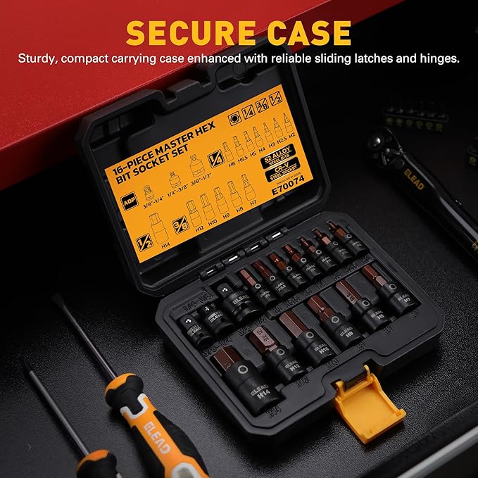 16-Piece Metric Hex Bit Socket Set - Premium S2 Steel 2mm-14mm Allen Socket Set with Socket Adapters, 1/4?? 3/8??and 1/2??Drive | Professional Mechanic Garage Tools