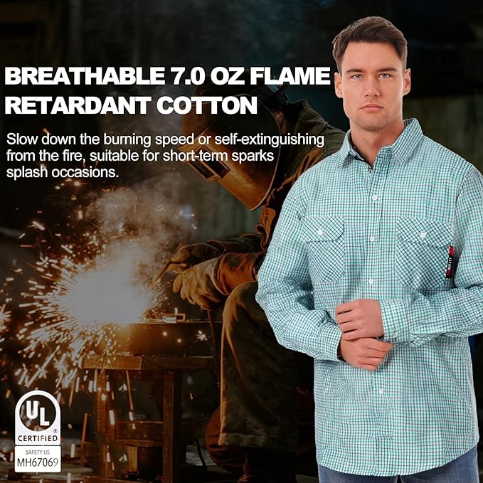 SKSAFETY 7oz FR Shirts for Men, Welding Shirt Hi Vis Flame Resistant 100% Cotton Fire Retardant Longsleeve Shirt CAT2