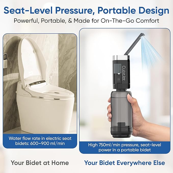 BIDET BUDDY짰 CubeJet Portable Bidet | Rechargeable Electric Travel Bidet for Travel, Camping & Home | Ultra High Pressure USB-C Hygiene Device with Seat-Bidet-Level Cleaning Power - Obsidian Drift