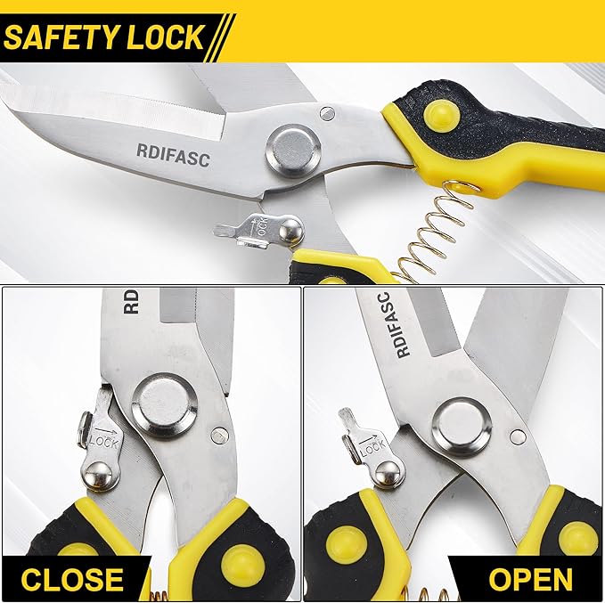 Heavy Duty Scissors Industrial, Tin Snips Heavy Duty,8 Inch Metal Shears,Multi-Purpose Cutter with Comfort Grips,Metal Snips of Cable Wires,Thin Iron,Cardboard