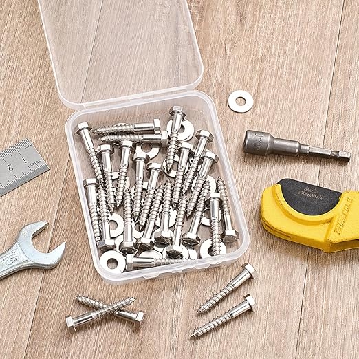 25 Pcs M6x1.57 Inch Hexagon Head Wood Screws Lag Screws for Woodworking 304 Stainless Steel 18-8 DIY Decoration Wall Wood Trim Decorative Wooden Plaques