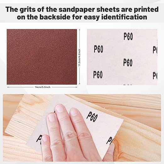 1/4 Sandpaper Sheet,4-1/2"*5-1/2" Assorted 60-80-120-180-240,50PACK