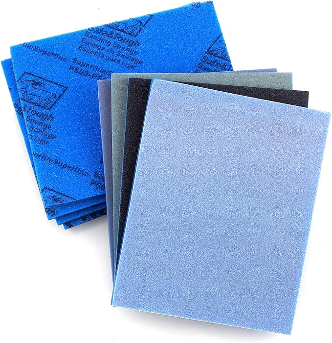 500-2000 Grit Sanding Sponge 8 Pads, 4.5" x 5.5" x 0.2" Assorted Wet or Dry Ultra Fine Hand Sanding Sponges, Flexible Soft Foam Sand Block for Drywall, Corner Contour, Metal Wood, Hobby Model
