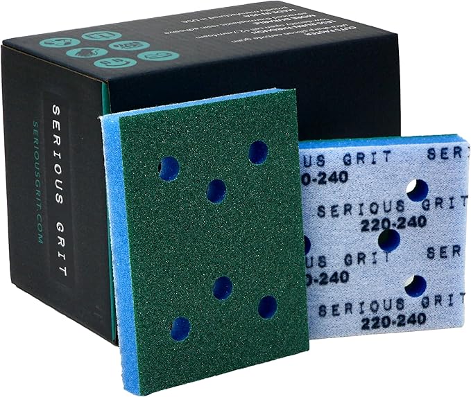 Serious Grit - 3" x 4" Foam Abrasive 220-240 Finish Sanding Pads - Fits Surfprep, Uneeda Ekasand, & Mirka - 1/2" Thick Soft Foam Hook & Loop Sandpaper Pads for 3x4 Sanders - Made in USA - 10 Per Box